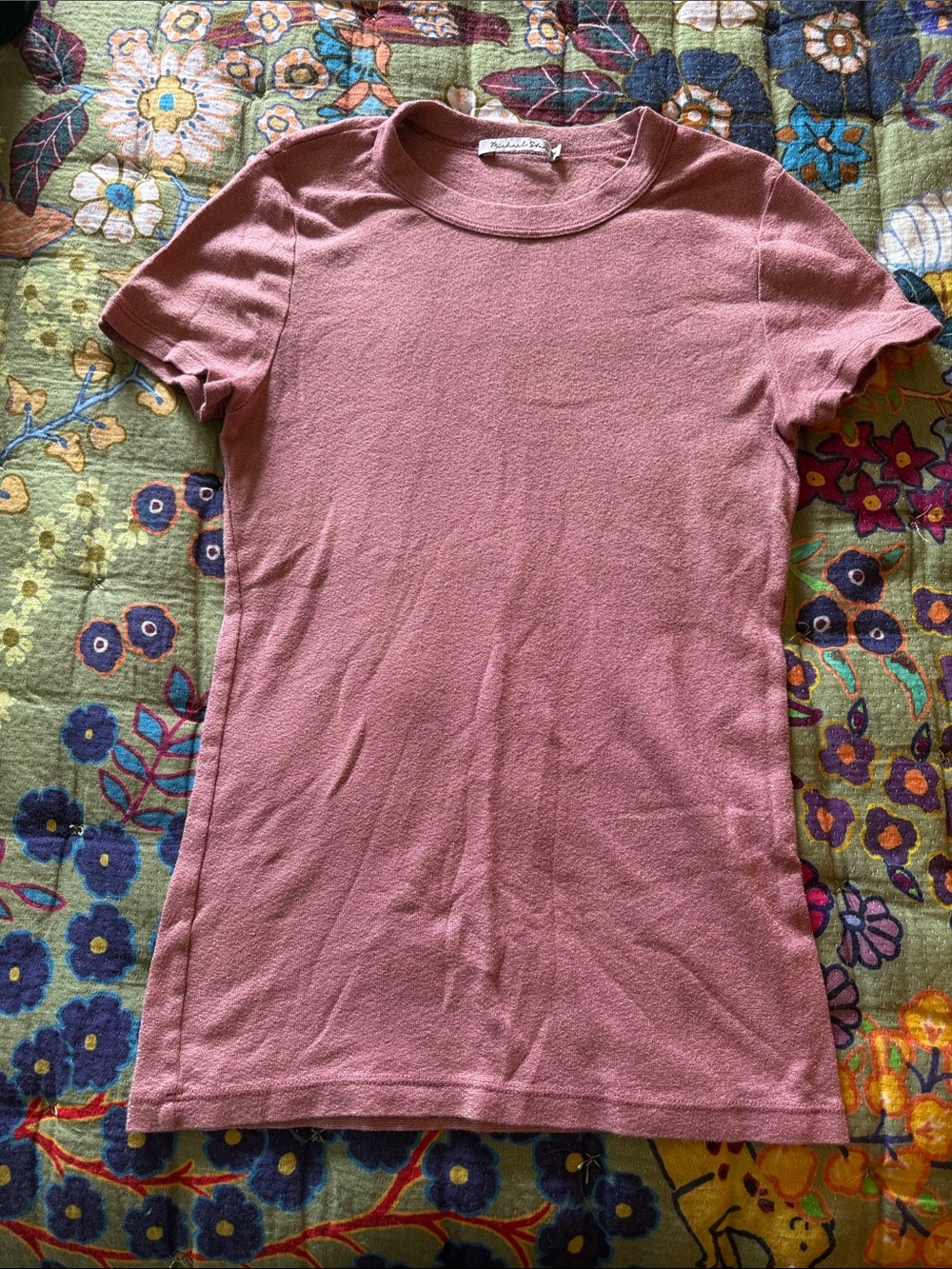 Michael Stars Women’s Dusty Rose metallic Short Sleeve Crewneck Tee